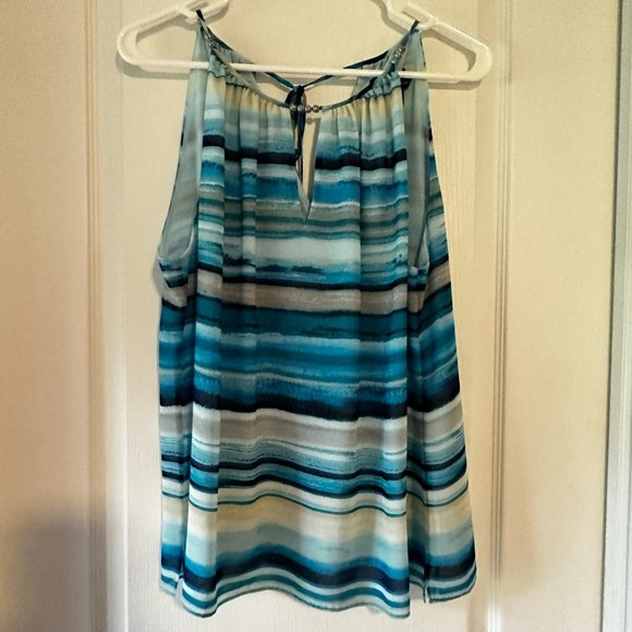 WHBM Halter Style Sleeveless Tank Top Turquoise Multi Women's Size M EUC - Picture 1 of 5